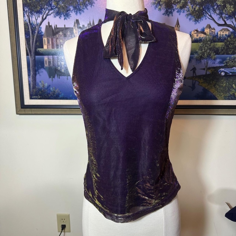 Geri C. Metallic Neck Tie Tank Top